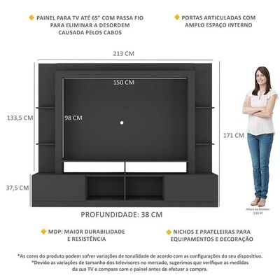 Rack Estante+Painel Tv 65" E Catar Br3395 Preto