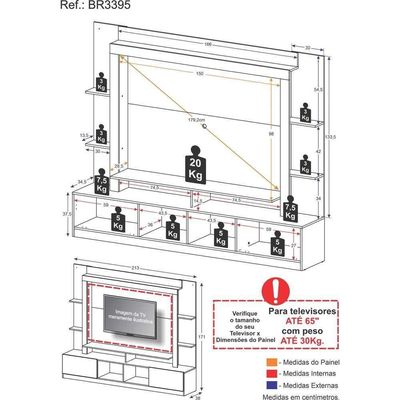 Rack Estante+Painel Tv 65" E Catar Br3395 Preto
