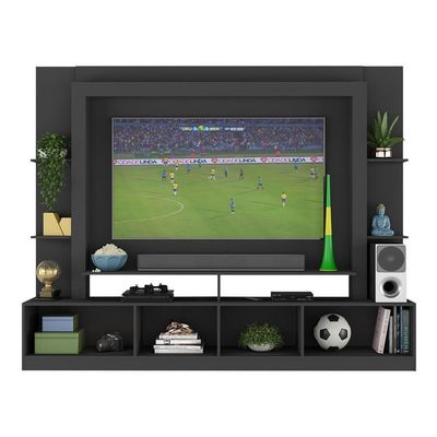 Rack Estante+Painel Tv 65" E Catar Br3395 Preto/lacca Fumê