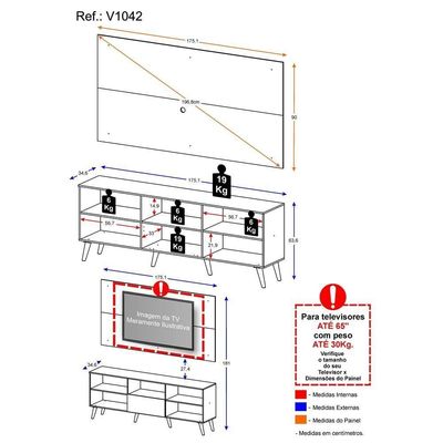 Rack Com Painel Tv 65" Retrô Flórida Up Multimóveis V1042