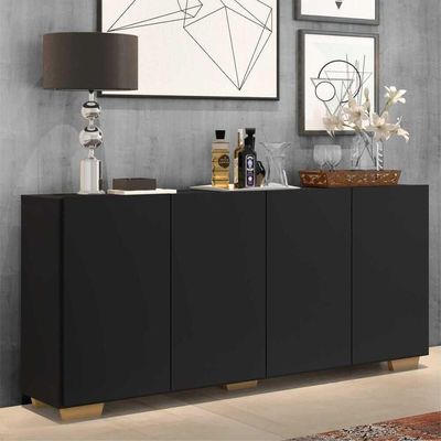 Aparador Buffet 4 Portas Multimóveis V3557 Preto/Natural