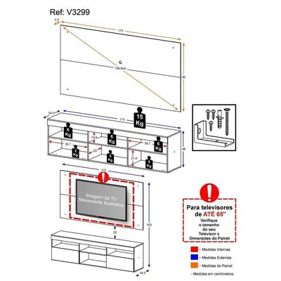 Rack C/ Painel Tv 65" Suspenso Multimóveis V3299 Preto