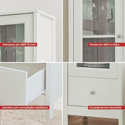 Cristaleira Ditália 1 Porta De Vidro 1 Gaveta E-962 Branco