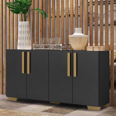 Aparador Buffet 4 Portas Viena V3607 Preto/Natural