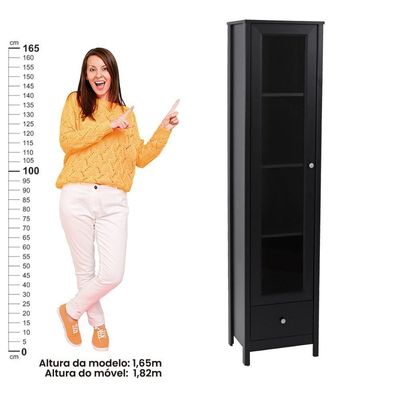 Cristaleira Ditália 1 Porta De Vidro 1 Gaveta E-962 Preto