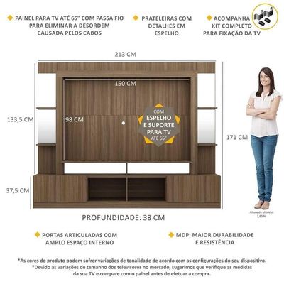 Estante Com Suporte Tv 65" C/ Espelho Oslo Multimóveis V3385