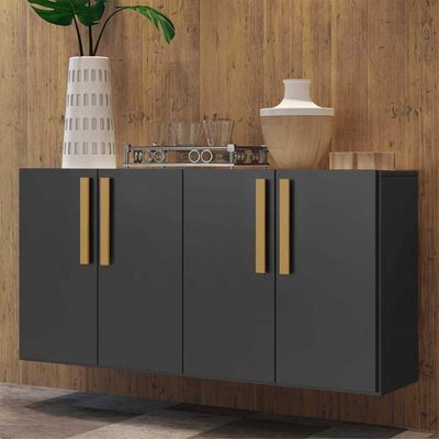 Aparador Buffet 4 Portas Suspenso Viena V3605 Preto/Natural