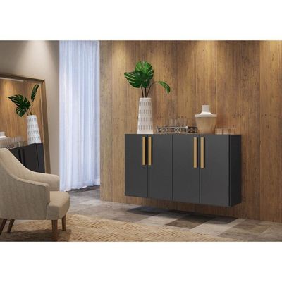 Aparador Buffet 4 Portas Suspenso Viena V3605 Preto/Natural