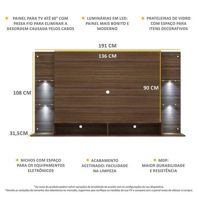 Painel Tv 60" Com 4 Leds Vegas Multimóveis V3396 Madeirado
