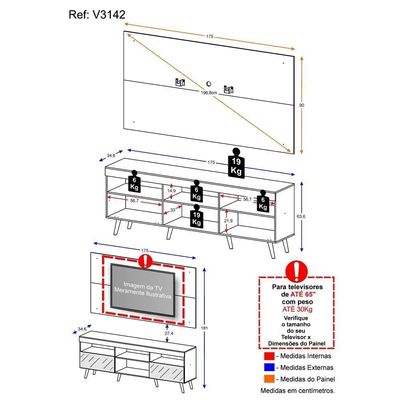 Rack Com Painel E Suporte Tv 65" Espelho Multimóveis V3142