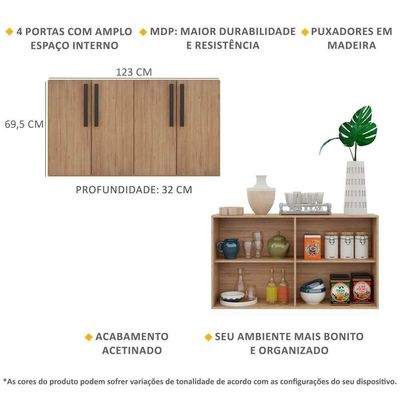 Aparador Buffet 4 Portas Viena V3607 Rustic/Preto