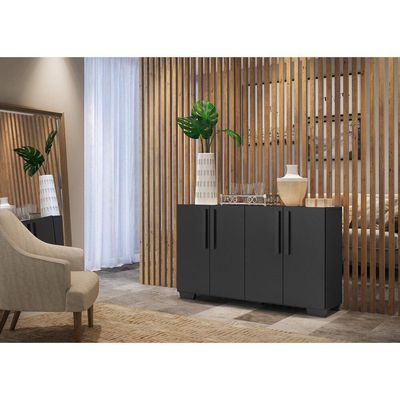 Aparador Buffet 4 Portas Com Pés Quadrados Viena V3607 Preto