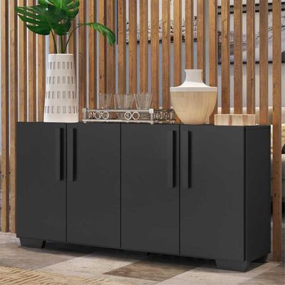 Aparador Buffet 4 Portas Com Pés Quadrados Viena V3607 Preto