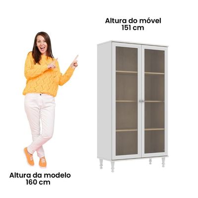 Cristaleira Estante Para Livros Ditália C/ Luz E-957 Branco
