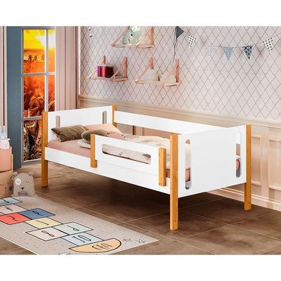 Cama De Solteiro Branco/ Mel Com Grade De Proteçao Branco