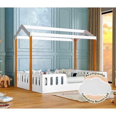 Cama Casal Casinha Montessoriana Branco/amêndoa Branco