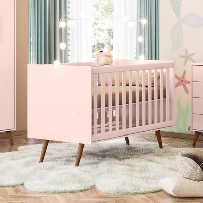 Kit Quarto De Bebe Retro Berço E Guarda Roupa Havana Rosa Com Colchao
