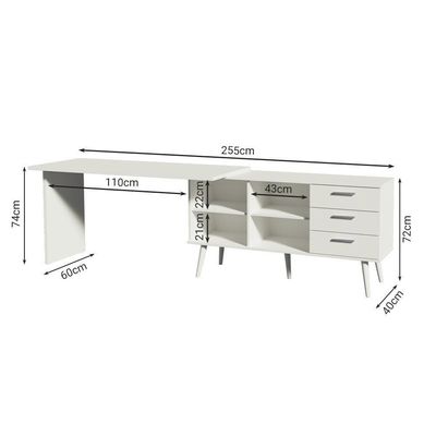 Escrivaninha 3 Gavetas Branca Lisboa Madesa Branco