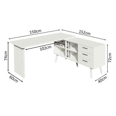 Escrivaninha 3 Gavetas Branca Lisboa Madesa Branco