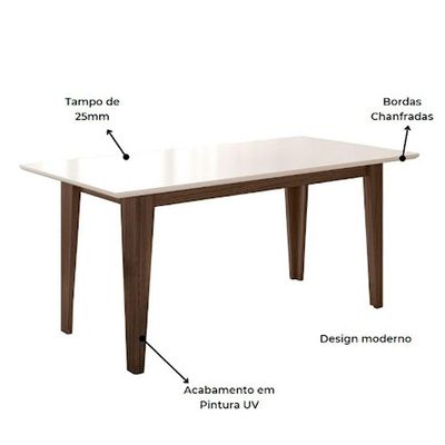 Conjunto Sala De Jantar Mesa Liz 6 Cadeiras Jade Poliman Amêndoa Com Off White