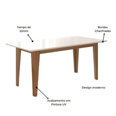 Conjunto Sala De Jantar Mesa Liz 6 Cadeiras Jade Poliman Carvalho Com Off White