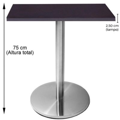 Mesa Beta Em Inox 75 Cm (Altura) Com Disco Redondo Com Tampo Em Mdp Quadrado 80 Cm Preto