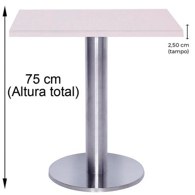 Mesa Beta Big Em Inox 75 Cm (Altura) Com Disco Redondo Com Tampo Em Mdp Quadrado 70 Cm Branco