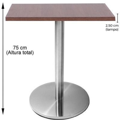Mesa Beta Em Inox 75 Cm (Altura) Com Disco Redondo Com Tampo Em Mdp Quadrado 60 Cm Imbuia