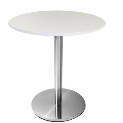 Mesa Beta Em Inox 75 Cm (Altura) Com Disco Redondo Com Tampo Em Mdp Redondo 80 Cm Branco