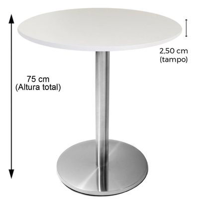 Mesa Beta Em Inox 75 Cm (Altura) Com Disco Redondo Com Tampo Em Mdp Redondo 80 Cm Branco