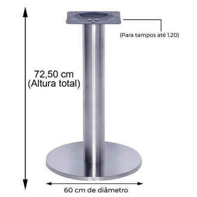 Mesa Beta Big Em Inox 75 Cm (Altura) Com Disco Redondo Com Tampo Em Mdp Redonda 70 Cm Preto