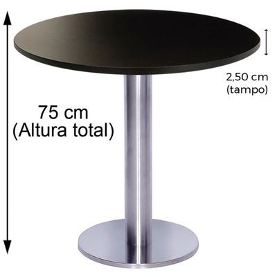 Mesa Beta Big Em Inox 75 Cm (Altura) Com Disco Redondo Com Tampo Em Mdp Redonda 70 Cm Preto