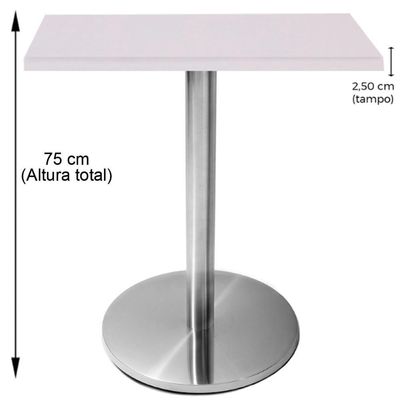 Mesa Beta Em Inox 75 Cm (Altura) Com Disco Redondo Com Tampo Em Mdp Quadrado 60 Cm Branco