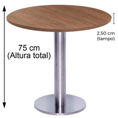Mesa Beta Big Em Inox 75 Cm (Altura) Com Disco Redondo Com Tampo Em Mdp Redonda 70 Cm Imbuia