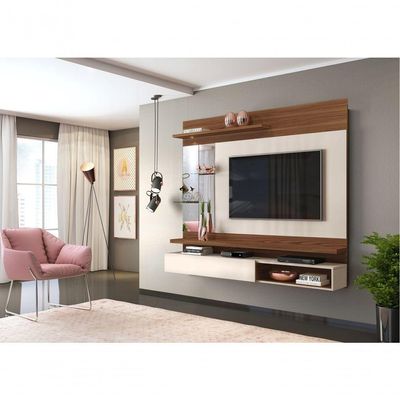 Painel Para Tv Klaus Com Espelhos Caiena Creme