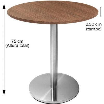 Mesa Beta Em Inox 75 Cm (Altura) Com Disco Redondo Com Tampo Em Mdp Redondo 60 Cm Imbuia
