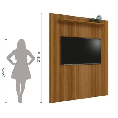 Painel Para Tv Até 75 Polegadas Ripado Impressão 3d Egeo Com Prateleira 1,80m Cedro Edn Cedro