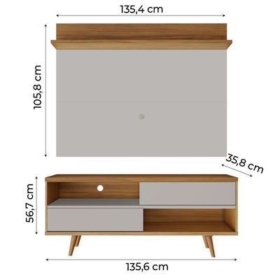 Bancada Retrô Com Painel Para Tv De Até 50 Polegadas Notável Off White / Freijó Trend Preto