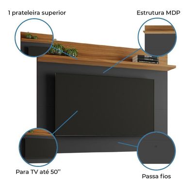 Painel Para Tv Smart Até 50 Polegadas Nt 1185 Notável Preto/ Freijó Trend 1,35m Preto