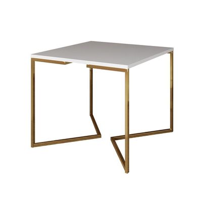 Mesa Jantar Industrial Quadrada 90Cm Branca Base V Com 4 Cadeiras Pretas Base Dourada Cor: Branco