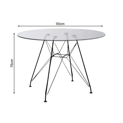 Mesa De Jantar Com 4 Cadeiras Brancas Tampo Vidro Redondo 90Cm Base De Ferro Preto Cor: Branco