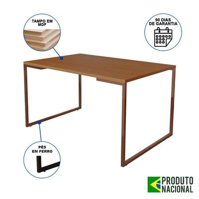 Mesa Industrial Base Ferro Cobre Tampo 137X90 Canela 4 Cadeiras Madeira Assento Preto Marrom