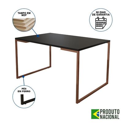 Mesa Industrial Base Ferro Cobre Tampo 137X90 Preto 4 Cadeiras Madeira Assento Preto Preto