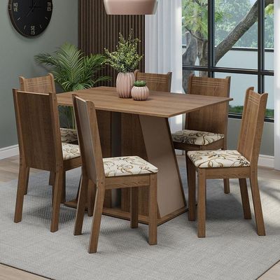 Conjunto Sala De Jantar Mesa Tampo De Madeira 6 Cadeiras Rustic/crema/lírio Bege