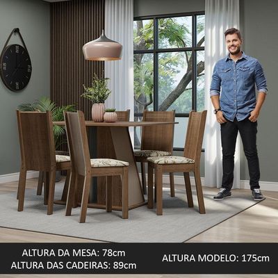 Conjunto Sala De Jantar Mesa Tampo De Madeira 6 Cadeiras Rustic/crema/lírio Bege