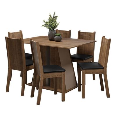 Conjunto Sala De Jantar Mesa Tampo De Madeira 6 Cadeiras Rustic/crema/preto