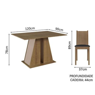 Conjunto Sala De Jantar Mesa Tampo De Madeira 6 Cadeiras Rustic/crema/preto