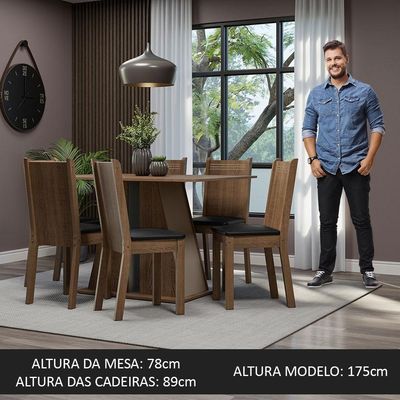 Conjunto Sala De Jantar Mesa Tampo De Madeira 6 Cadeiras Rustic/crema/preto