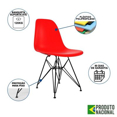 Mesa Industrial Base Ferro Preto Tampo 137X90 Canela 4 Cadeiras Ferro Preto Assento Vermelho Marrom