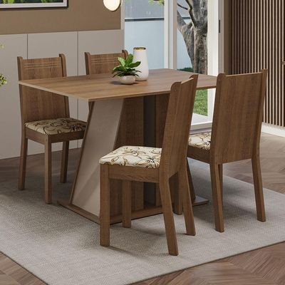 Conjunto Sala De Jantar Mesa Tampo De Madeira 4 Cadeiras Rustic/crema/lírio Bege